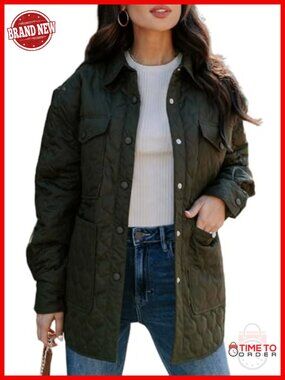 Lightweight Quilted Puffer Jacket Long Sleeve Button Down Winter Coat with